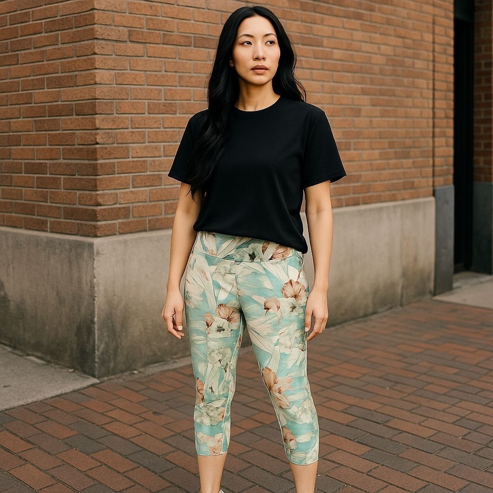 Soft Surroundings Aqua Green and Cream Floral Capris Size M